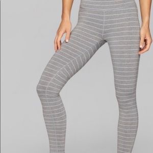Grey and white striped athlete leggings